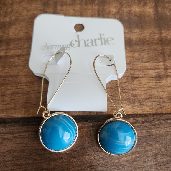 Charming Charlie Gold and Blue Necklace and Earring Set - Picture 2 of 4